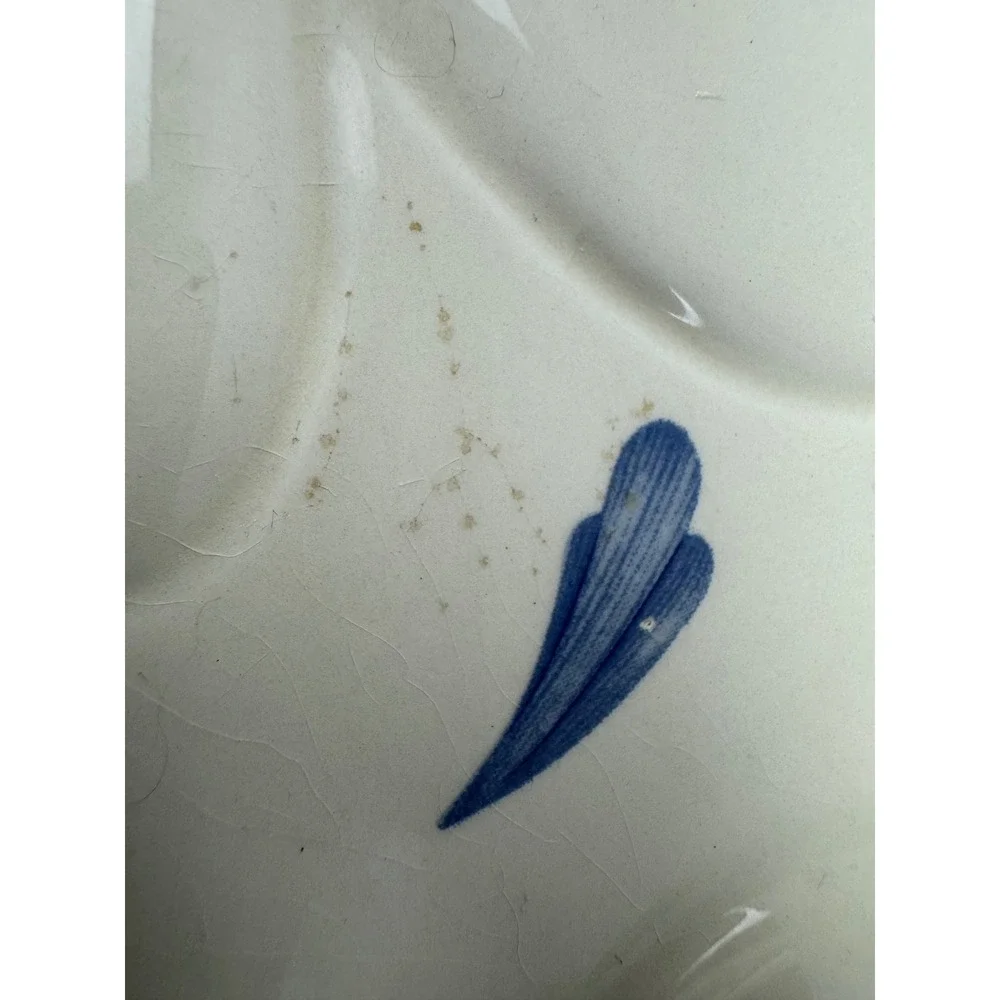 Lenox Poppies on Blue Sleeping Cat Trinket Dish Porcelain Floral White Red Blue